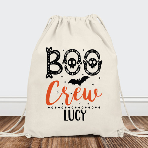 Boo Crew Custom Halloween Personalized Canvas Drawstring Backpack