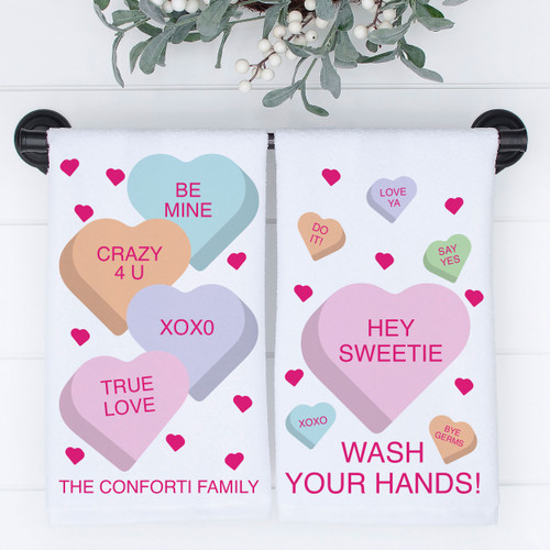 Conversation Hearts Valentine's Day Hand Towels