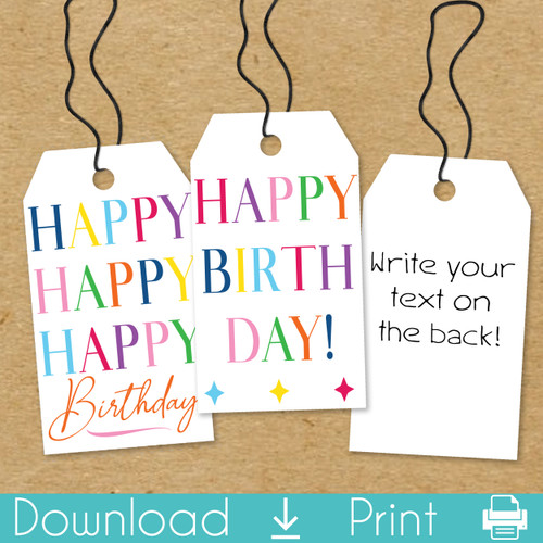 Happy Happy Birthday Printable Gift Tags (Instant Download)
