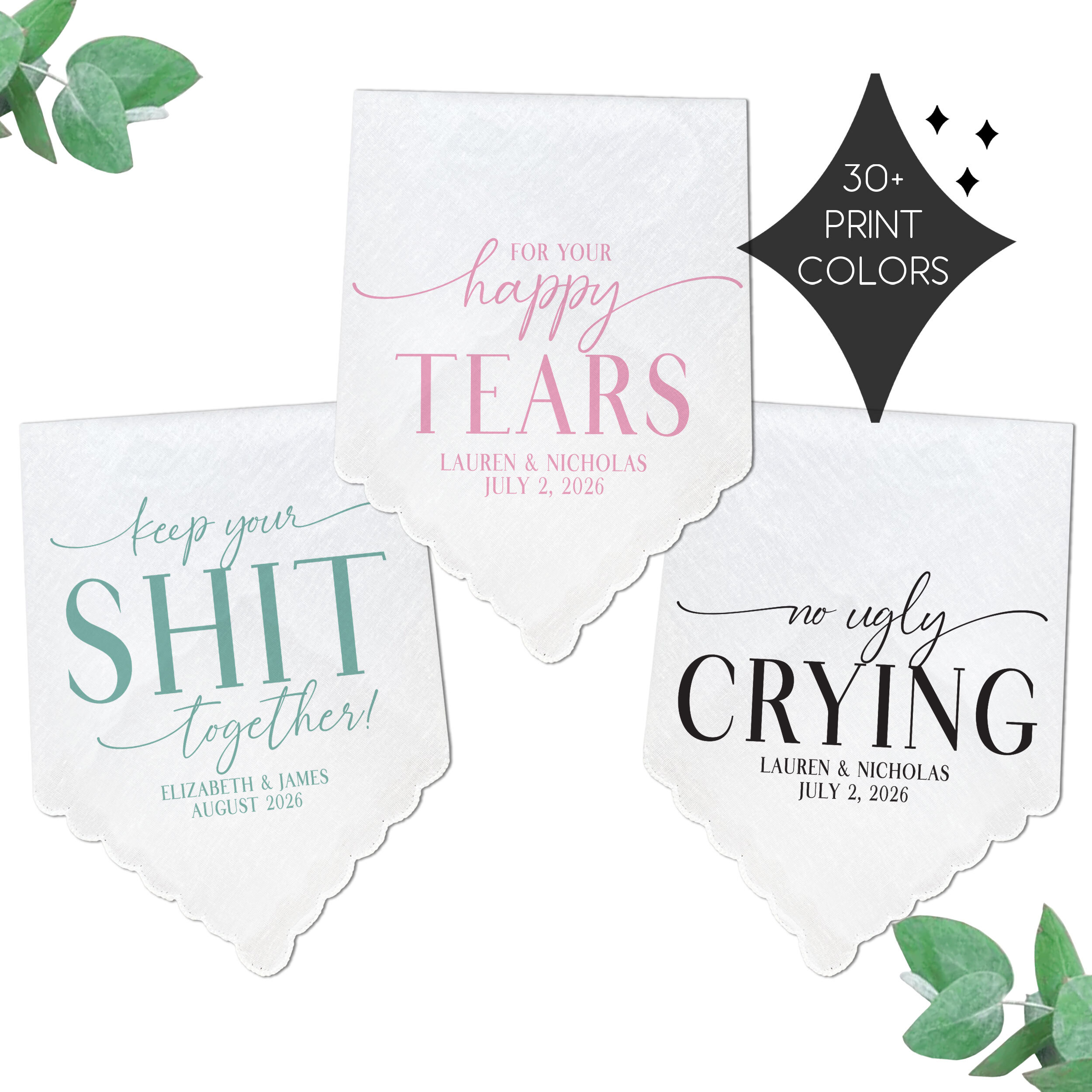 Personalized wedding tissues and Handkerchiefs