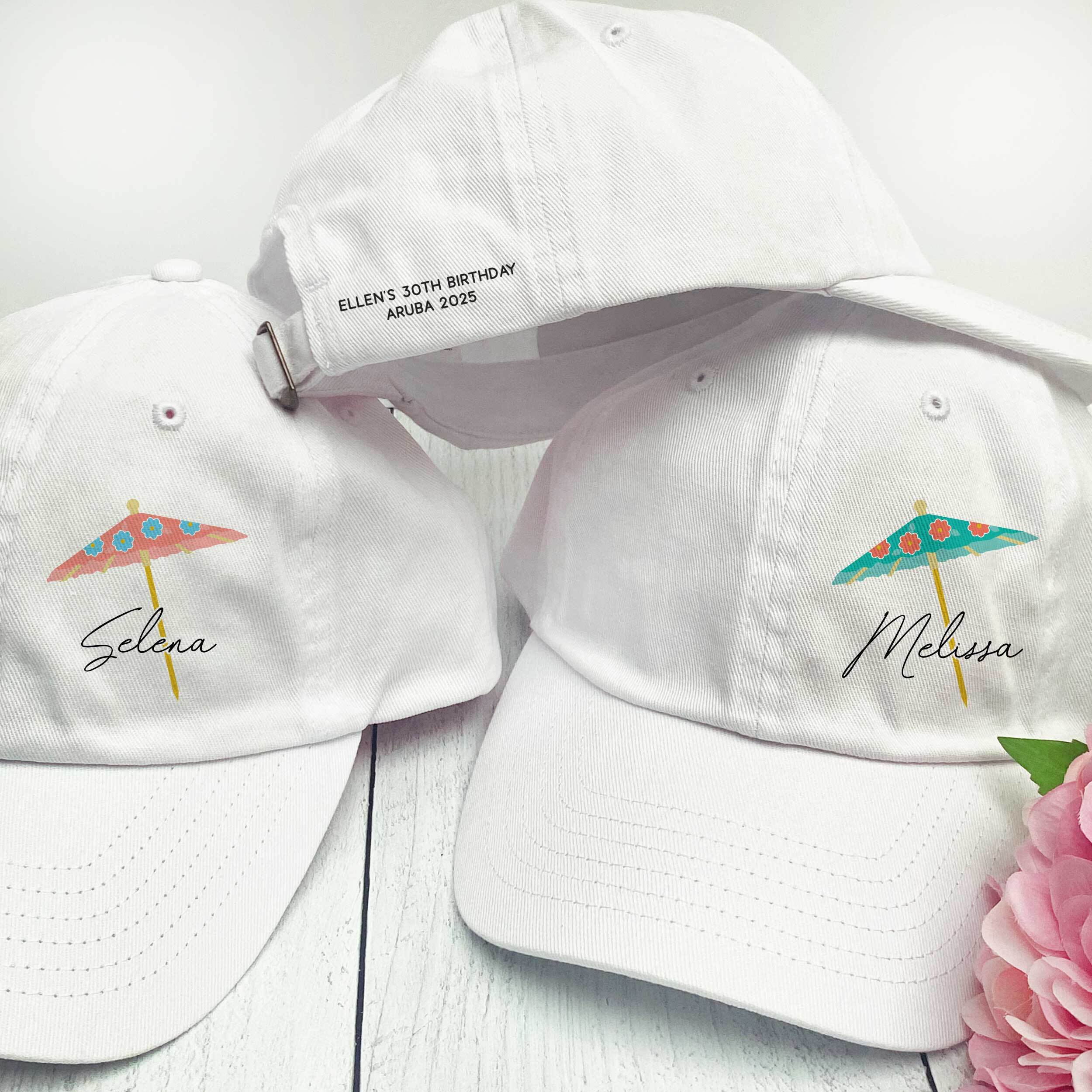 Personalized adult birthday hats, sunglasses, sleep masks and party accessories
