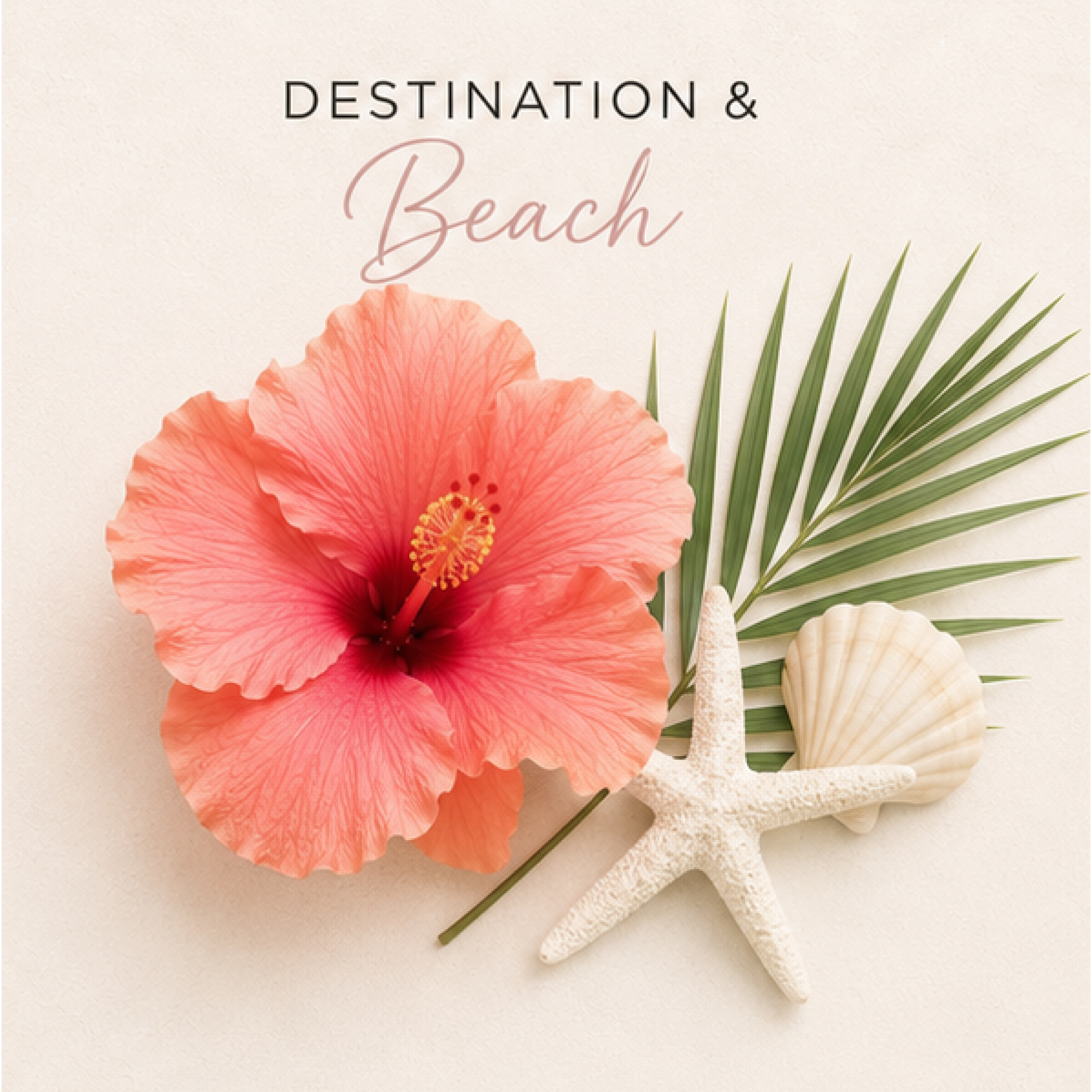 Destination and beach wedding style with hibiscus flower and tropical details