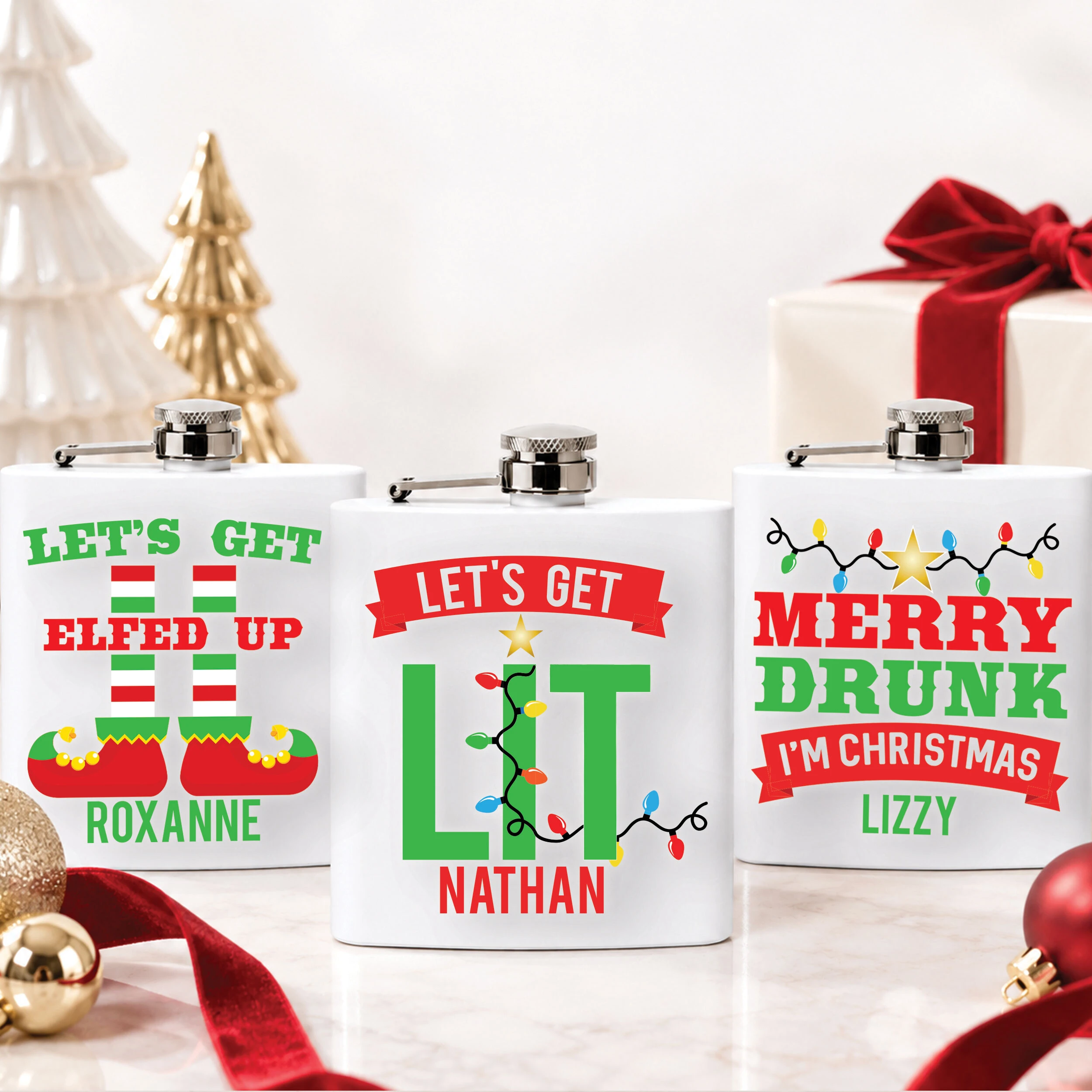 Personalized Christmas drinkware and barware for holiday entertaining