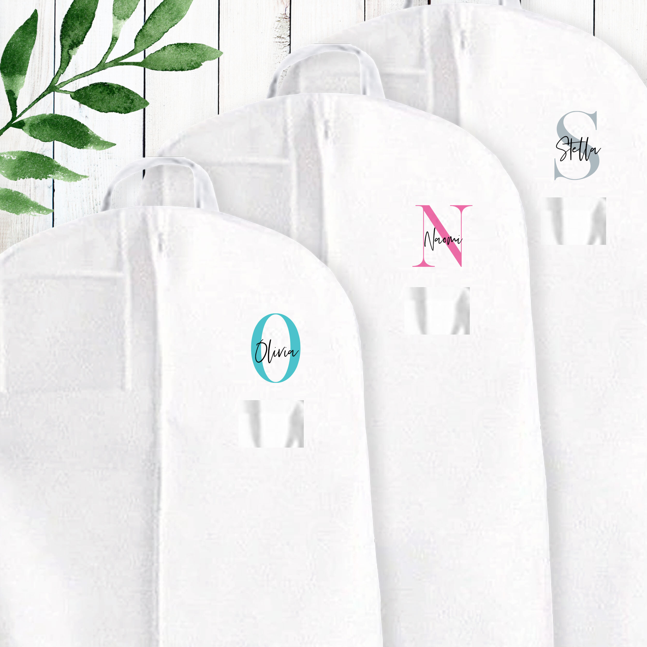 Personalized wedding garment bags and hangers