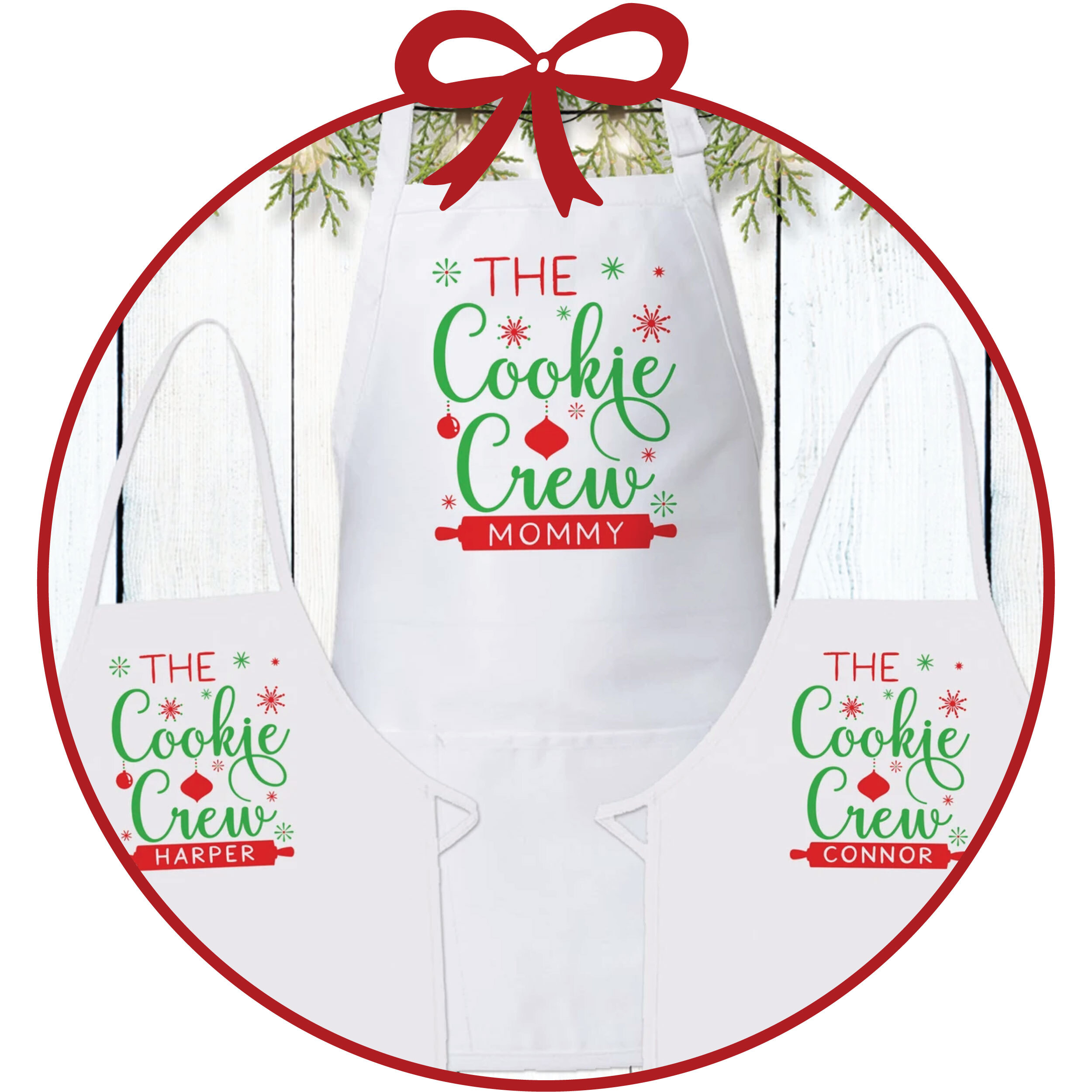 Personalized Christmas aprons and kitchen towels