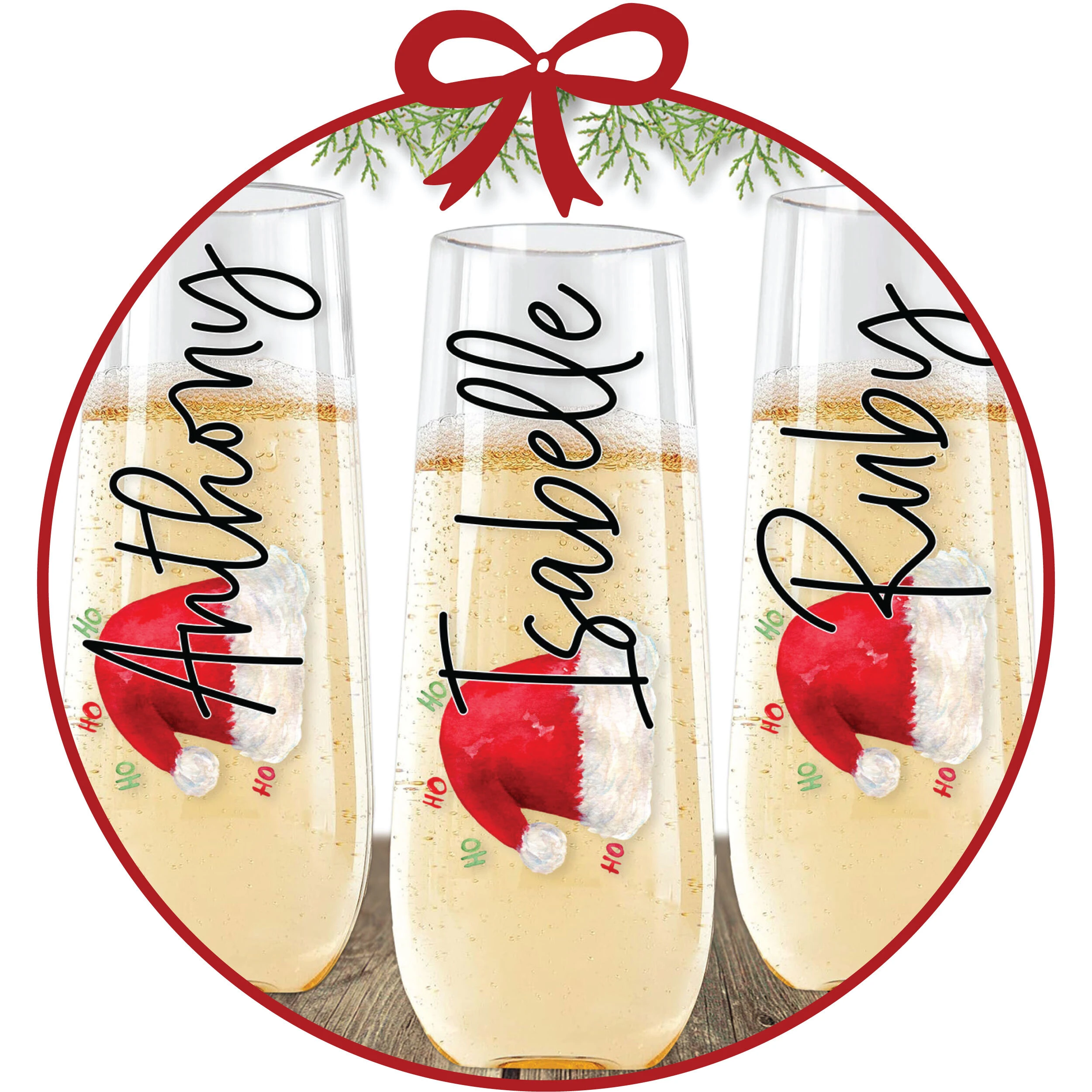 Personalized Christmas champagne flutes
