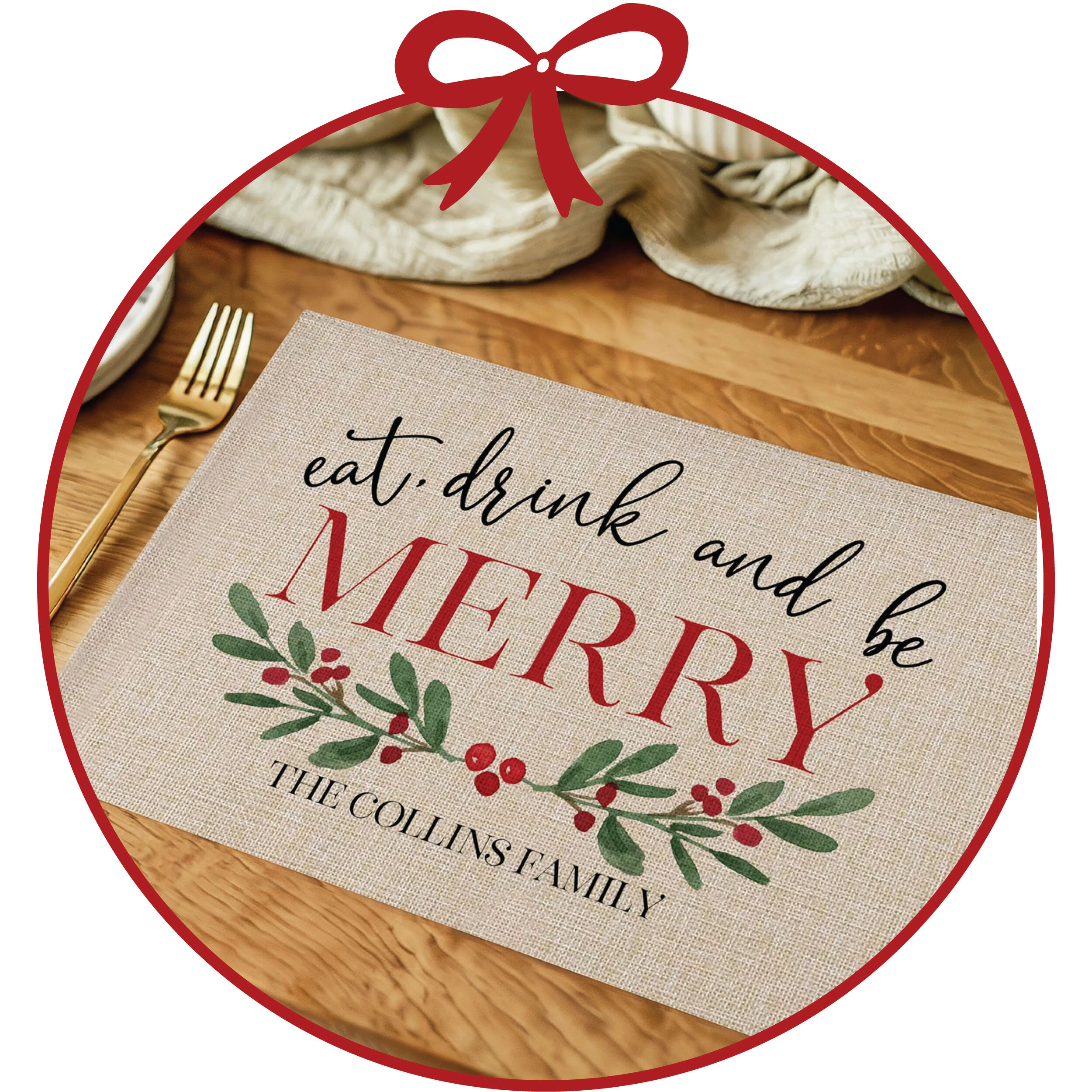 Personalized Christmas table gifts and decor