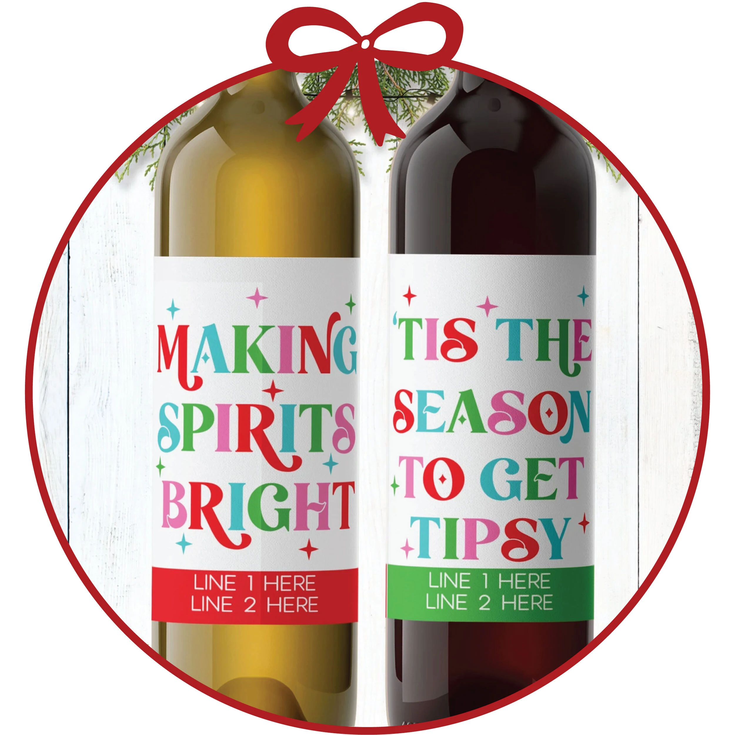 Personalized Christmas wine and liquor bottle labels