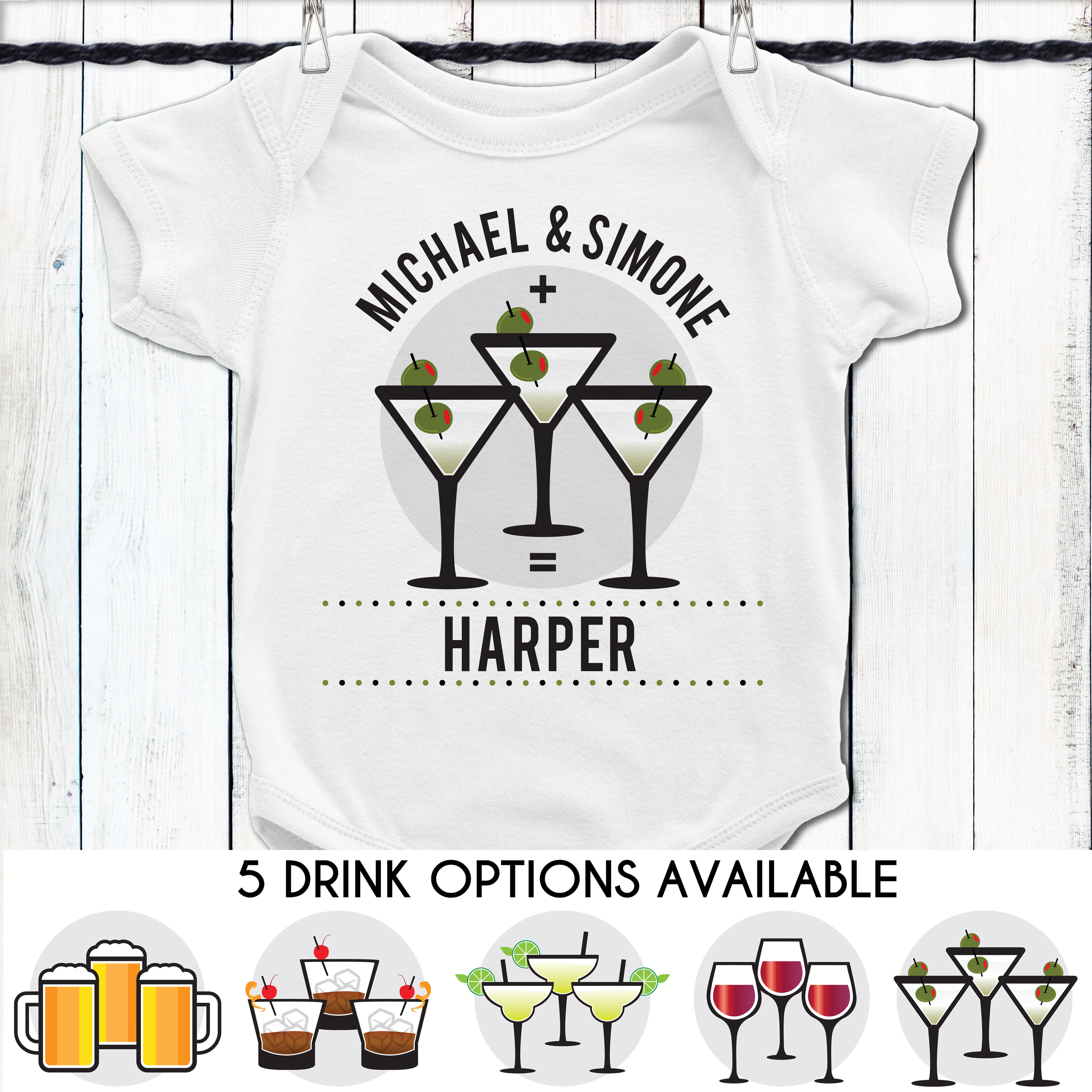 Personalized Mommy Daddy Drinks Me Baby Shirt