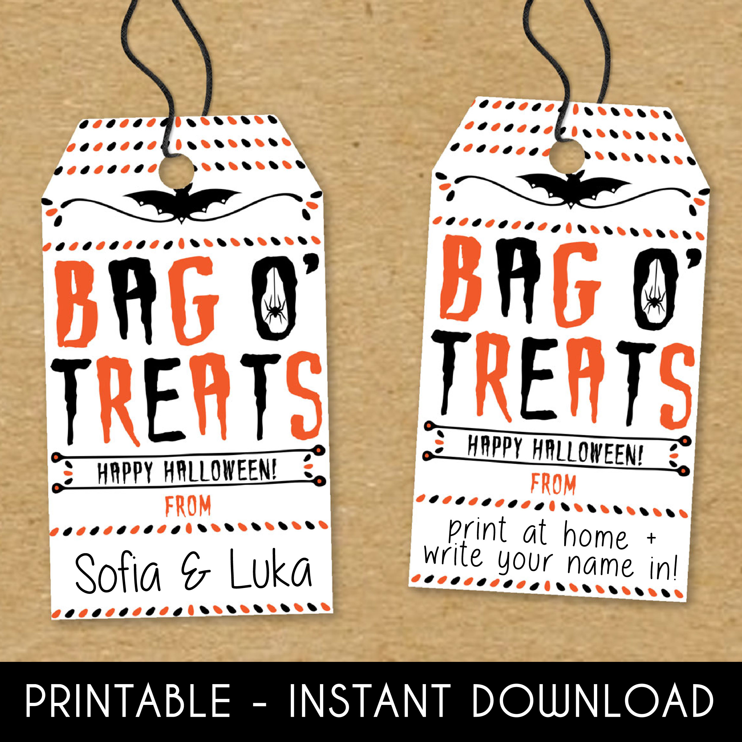 Printable Bag O' Treats Halloween Favor Tags (Instant Download)