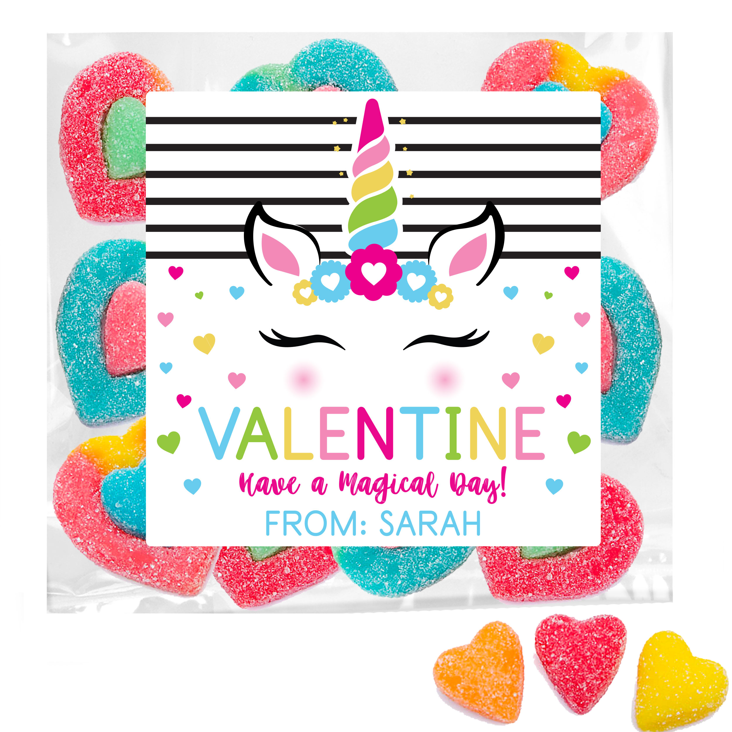 Magical Mod Unicorn Personalized Valentine's Day Stickers + Bags