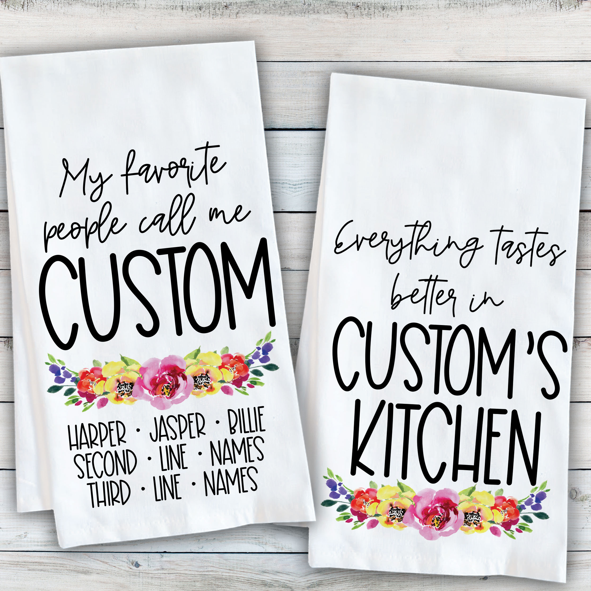 Personalized Kitchen Floral Watercolor Dish Towel - Mother's Day Mimi –  Lazy Gator Tees