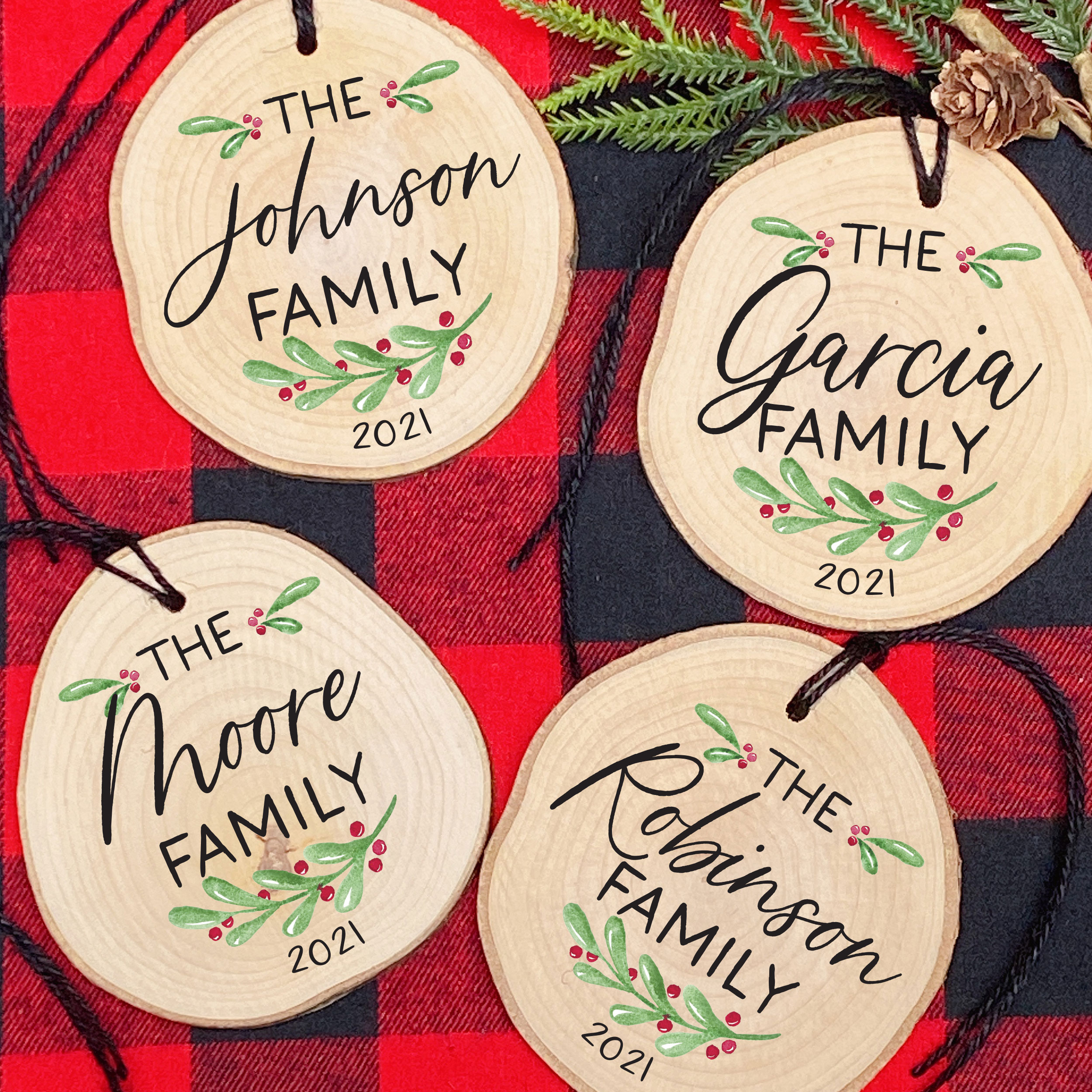 Miniature Monogram Christmas Ornaments with Holly Personalized