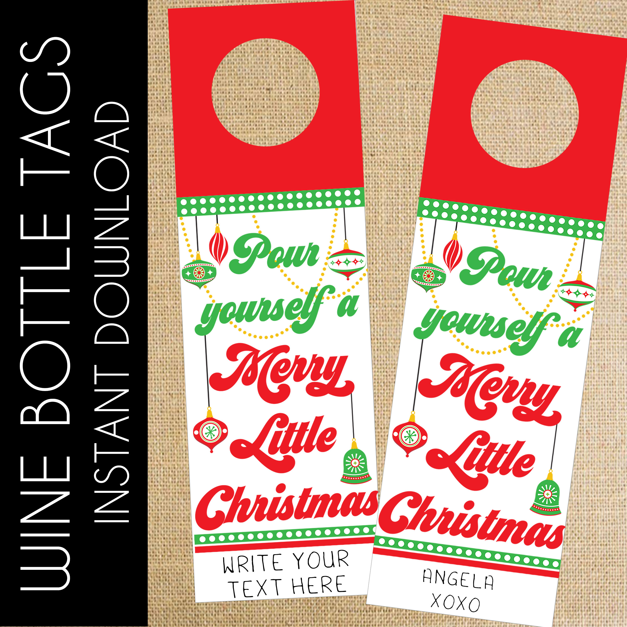 retro christmas printable wine tags (instant download)