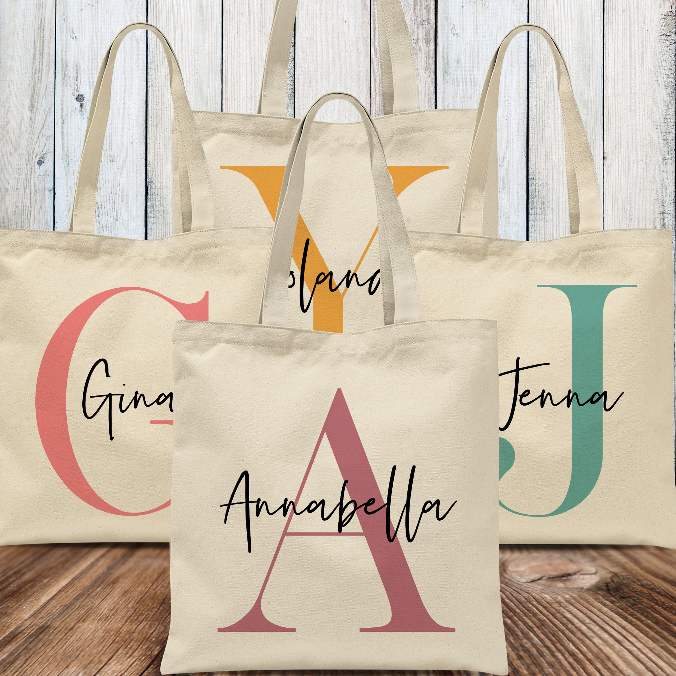 Personalized Initial Canvas Beach Bag Monogrammed Gift Tote Bag for Women
