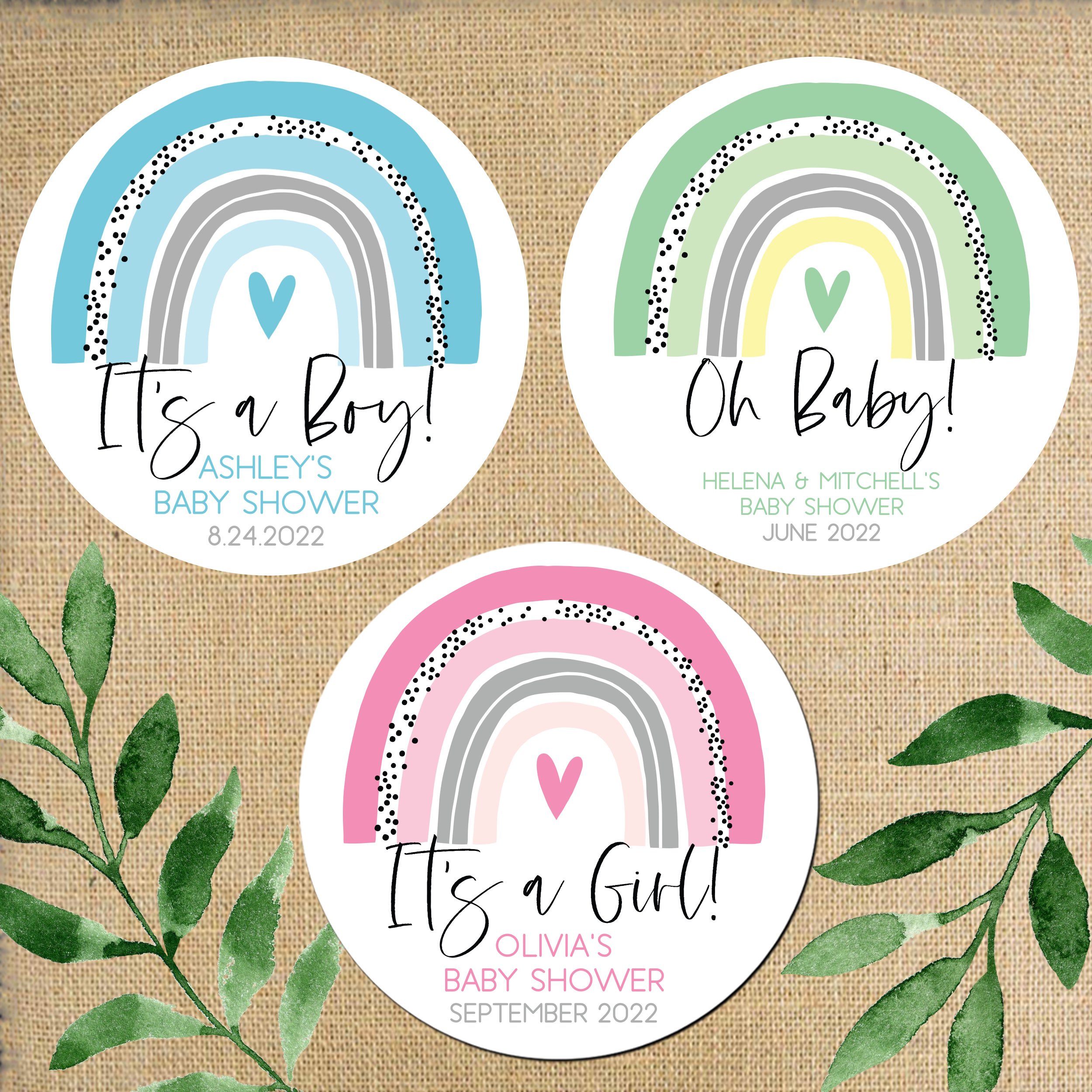 Boho Rainbow Baby Shower Favor Labels