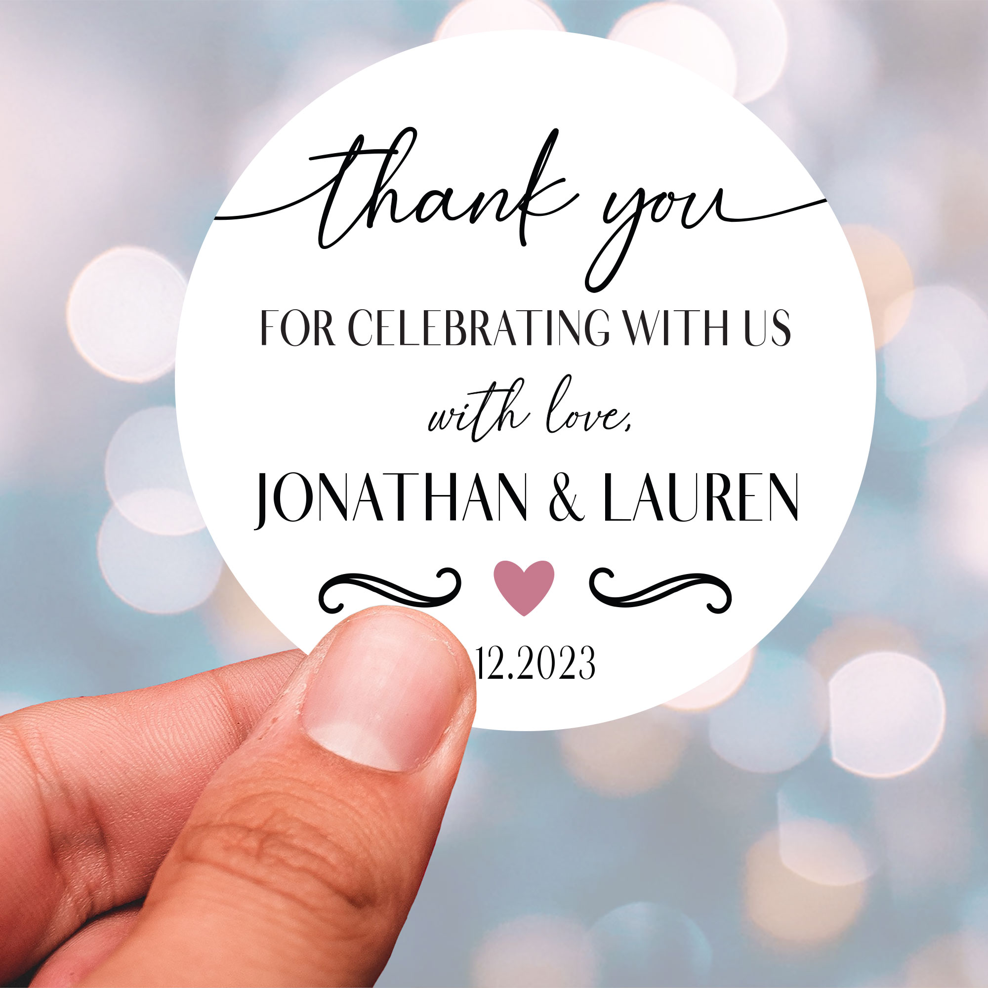 Smitten Custom Thank You Round Party Favor Labels + Waterproof Stickers