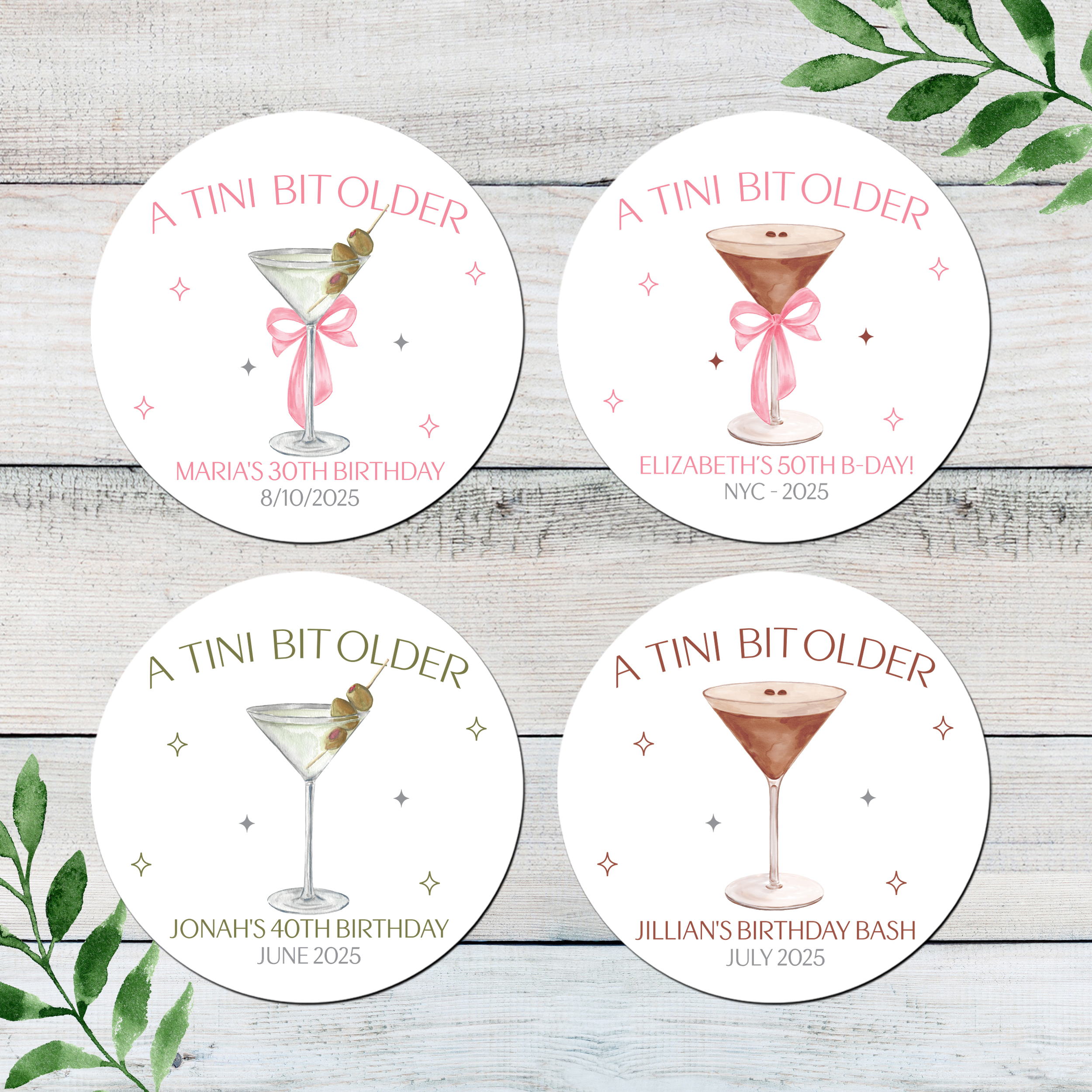 Clabby 48 Etichette Adesive Per Bottiglie Martini Compleanno “A Tini Bit Older” – Divertenti Decorazioni Per Feste A Tema