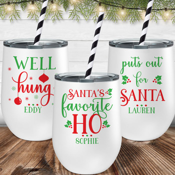 Personalized Wine Tumblers, Custom Christmas Gift, Holiday Party