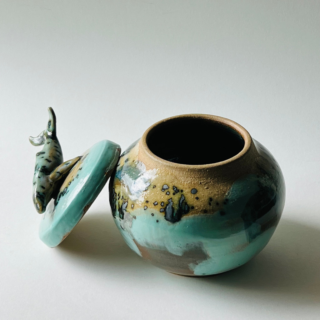 Whale Lidded Jar | Tropical Aqua Jasper