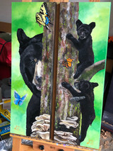 Three bears diptych oil painting