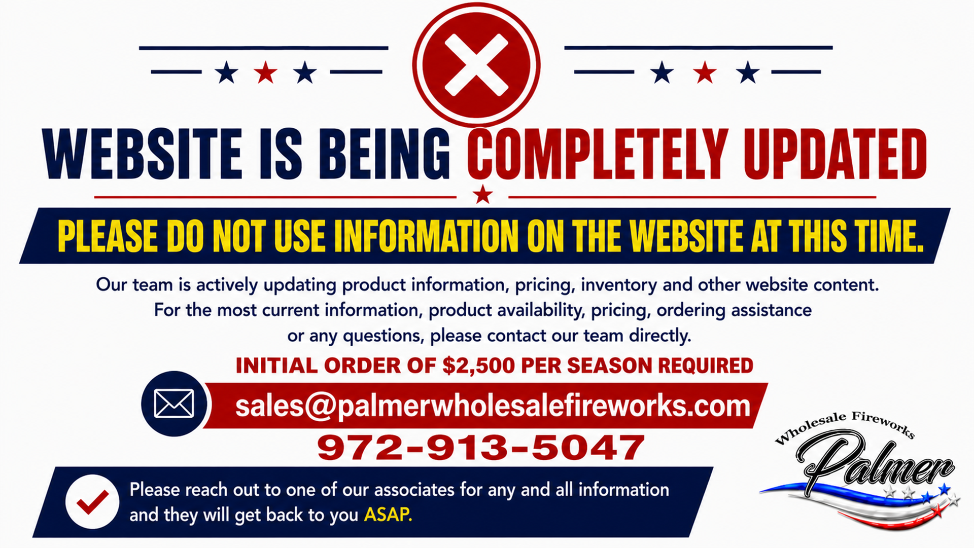 Palmer Wholesale Fireworks Website Update