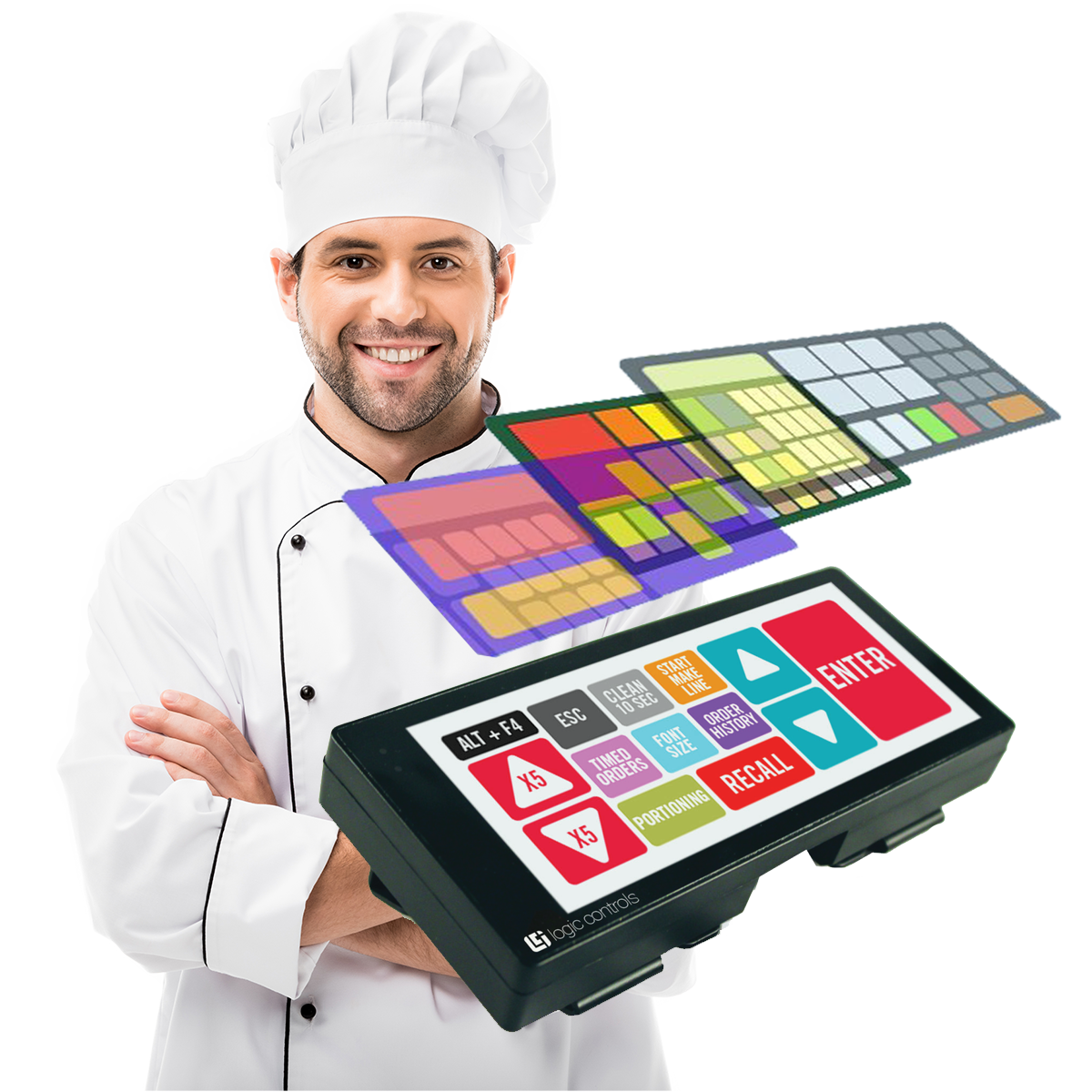 Logic Controls KB9000 Bump Bars feature fully customizable button configurations, labels and colors to fit your unique brand and operations.