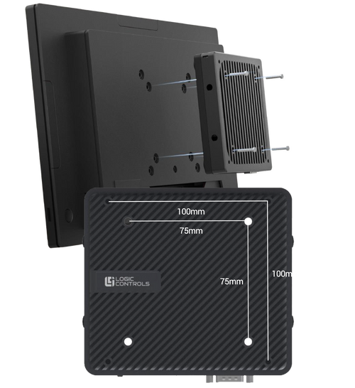 Logic Controls Elite 9550 Compact Computer easily mounts to displays with universal VESA mounting.