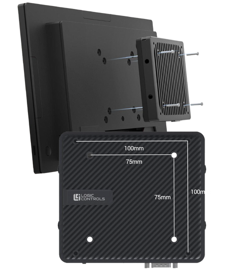 Logic Controls Elite 9550 Compact Computer easily mounts to displays with universal VESA mounting.