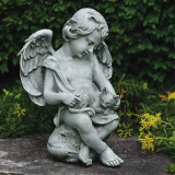 Cherub With Kitten Garden Statue
