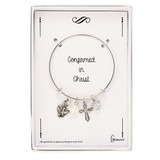 Adjustable Confirmation Bangle Bracelet. Comes iwth Holy Spirit and heart charm, a pearl and crystal heart. 