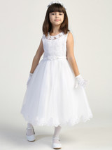 Communion Dress - Embroidered Tulle Bodice with Flower Appliques 