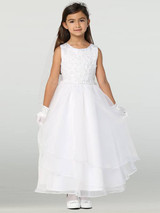 Communion Dress - Satin Bodice with Beaded Embroidered Applique 