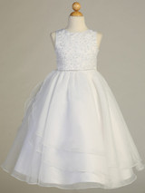 Communion Dress - Satin Bodice with Beaded Embroidered Applique 