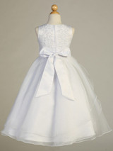 Communion Dress - Satin Bodice with Beaded Embroidered Applique 