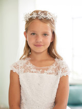 Communion Dress - Illusion Style Neckline with Lace Applique and Rhinestones