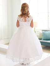 Communion Dress - Illusion Style Neckline with Lace Applique and Rhinestones