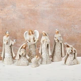 7-Piece Elegant Ivory Nativity Set with Scrollwork Detail 