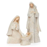7-Piece Elegant Ivory Nativity Set with Scrollwork Detail 
