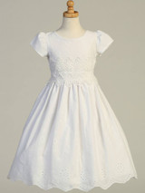 Communion Dress - Cap Sleeve Cotton Eyelet =