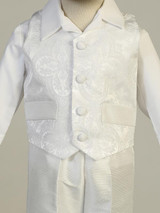 Boys Brocade Vest with Poly Bengaline Pants Christening Set. Hat included.   Instantly turns any child into a handsome young prince!  Sizes : 0-3m, 3-6m, 6-12m, 12-18m & 18-24m, 2T, 3T, & 4T.  Made in USA.