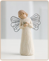 This angel brings healing and comfort with care and tenderness to those who need it most.  She cradles a small bird symbolizing comfort, protection, and healing. Figure stands 5 inches tall.