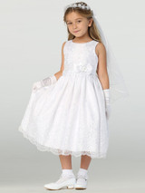 Communion Dress - Embroidered Organza with Satin Ribbon Trim 