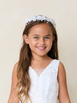 Communion Headpiece - Wreath with Organza Flowers and Pearls