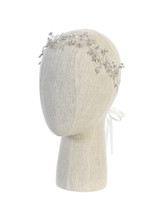 Communion Headpiece - Sparkling Floral Rhinestones with Satin Ties 