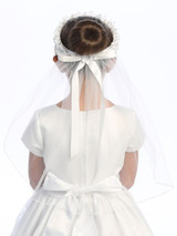 Communion Headpiece - Veil with Satin Flowers and Rhinestones