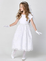 Communion Dress - Satin & Corded Embroidered Tulle with Sequins 