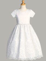 Communion Dress - Satin & Corded Embroidered Tulle with Sequins 