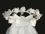 Communion Headpiece, Veil with Satin Rose Flowers and Rhinestones