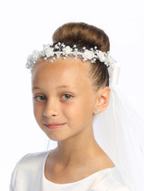 Communion Headpiece - Veil with Corded Flowers